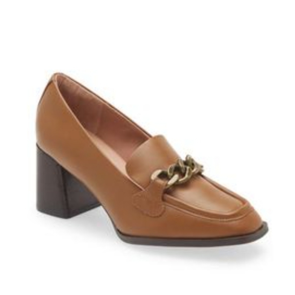 Nordstrom tan leather high-heeled loafers woman's size 9